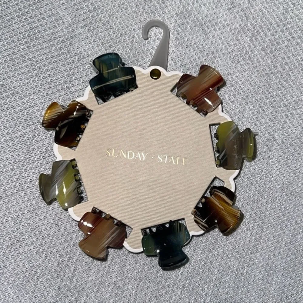 Sunday State Shades of Brown Green Gray Marble Claw Clips set of 8